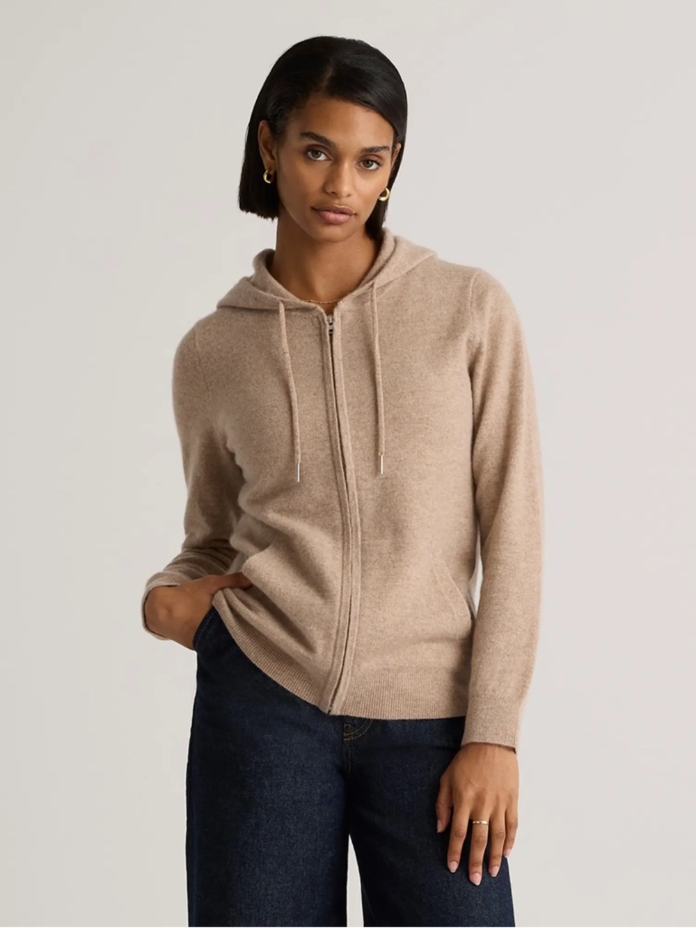 NWT Quince Mongolian Cashmere Zip Front Sweater Hoodie-Oatmeal XL